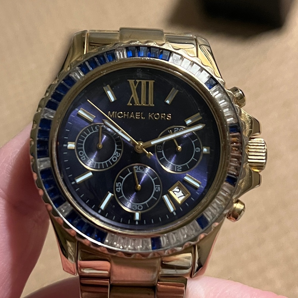 Michael Kors Blair Blue Crystal Chronograph Watch Gold Tone MK w/ Box - Picture 6 of 6